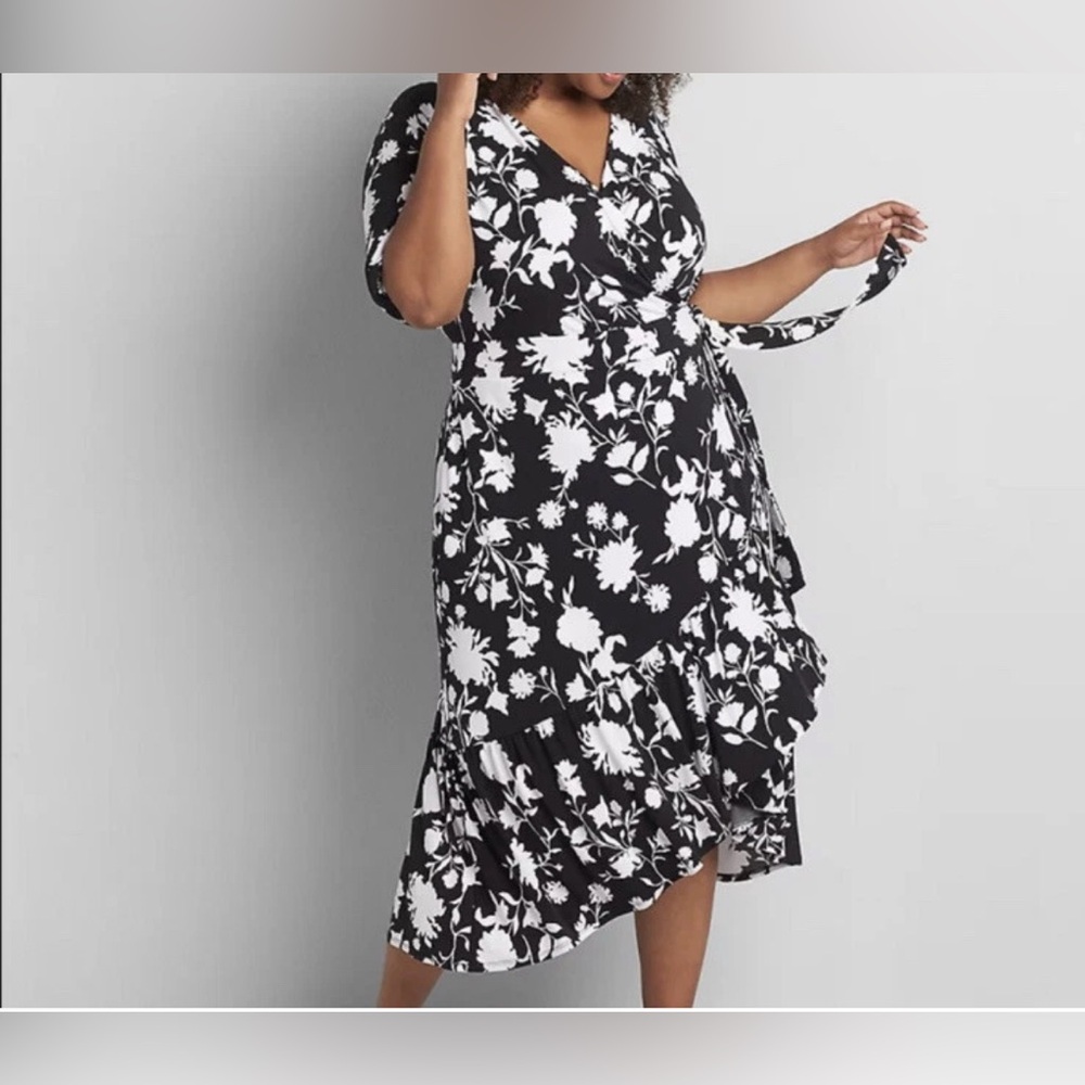 Lane Bryant Floral Wrap Midi Dress Ruffle Hem Tie‎ Waist | Size 22/24 | Preowned